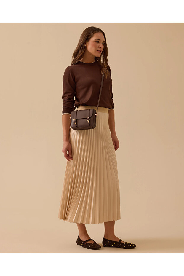 Esnek Bel Pliseli Basic Etek - 1