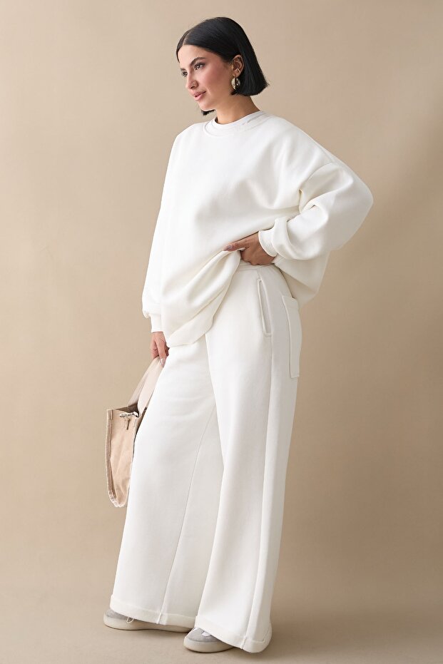 Şardonlu Basic Beyaz Sweat - 4