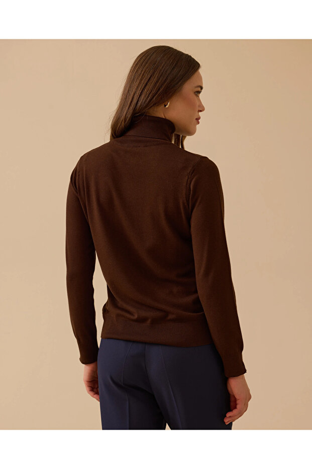 Tam Balıkçı Yaka Örme Triko Bluz - 3