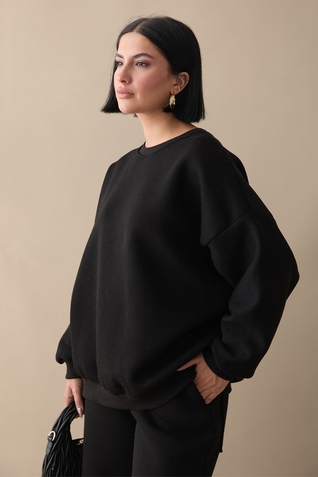 Şardonlu Basic Siyah Sweat - 4