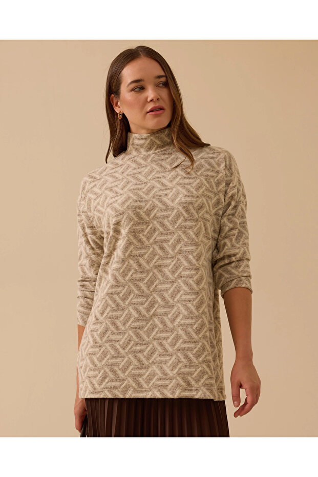 Dik Yaka Desenli Triko - 3