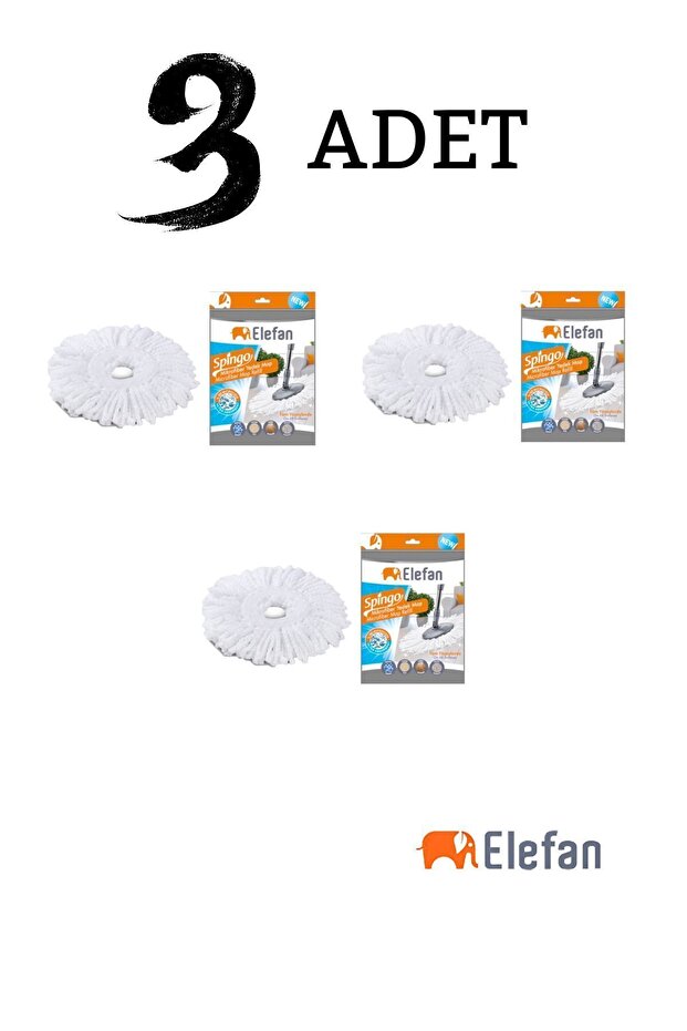 Döner Başlıklı Mop Yedeği 3 Lü Set Mikrofiber Döner Paspas Yedek - 2