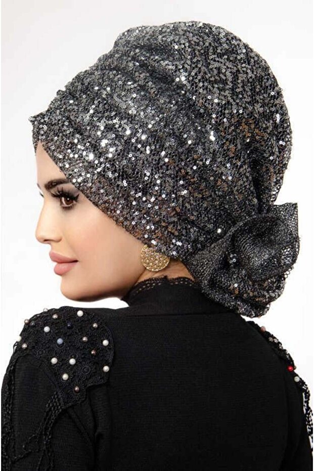 Gümüş Pullu Abiye Bone - 2