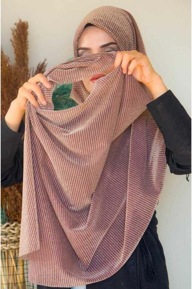 شال مزدوج منقوش بخط نحاسي - 4