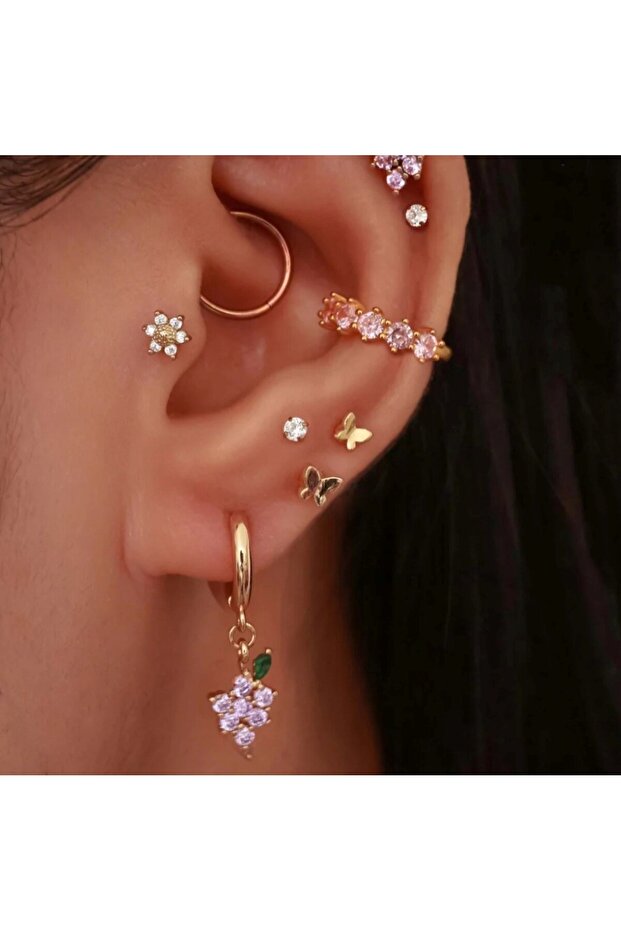 Mor Çiçek Charmlı Küpe - 3