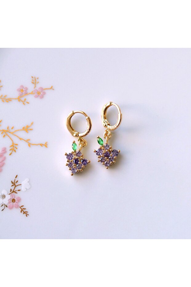 Mor Çiçek Charmlı Küpe - 4