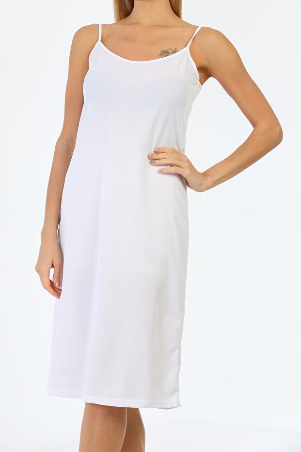 Adjustable Drawstring Strap Long Dress Lining Underskirt White - 2