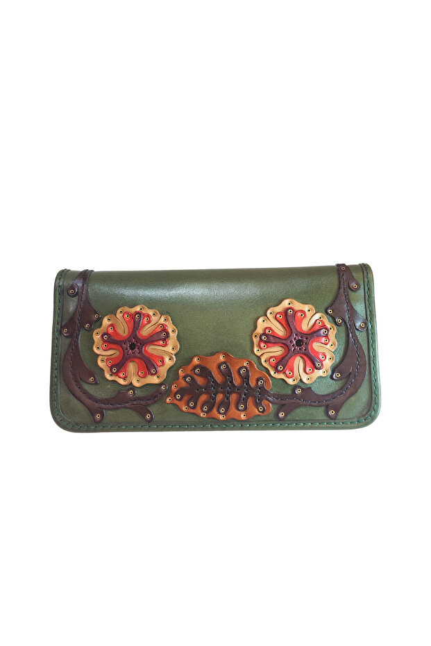 100% LEATHER HANDMADE WOMEN'S WALLET WITH HORIZONTAL PHONE COMPARTMENT ZIPPER AND FENCE FAPER (LIVA)