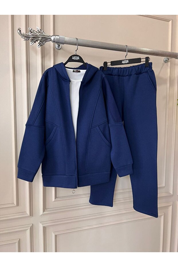 Hooded Zippered Pocket Women's Basic Set - Three Thread Raster (color)