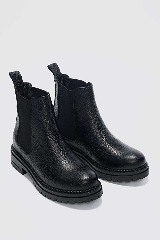 Whitney Genuine Leather Elastic Women's Short Boots - Black