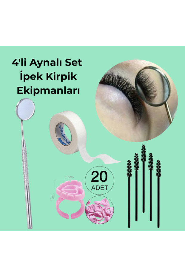 3li Set Kirpik Bandı; Kirpik Aynası, Ipek Kirpik Kontrol Aynası ; 10 Yapıştırıcı Yüzüğü - 1