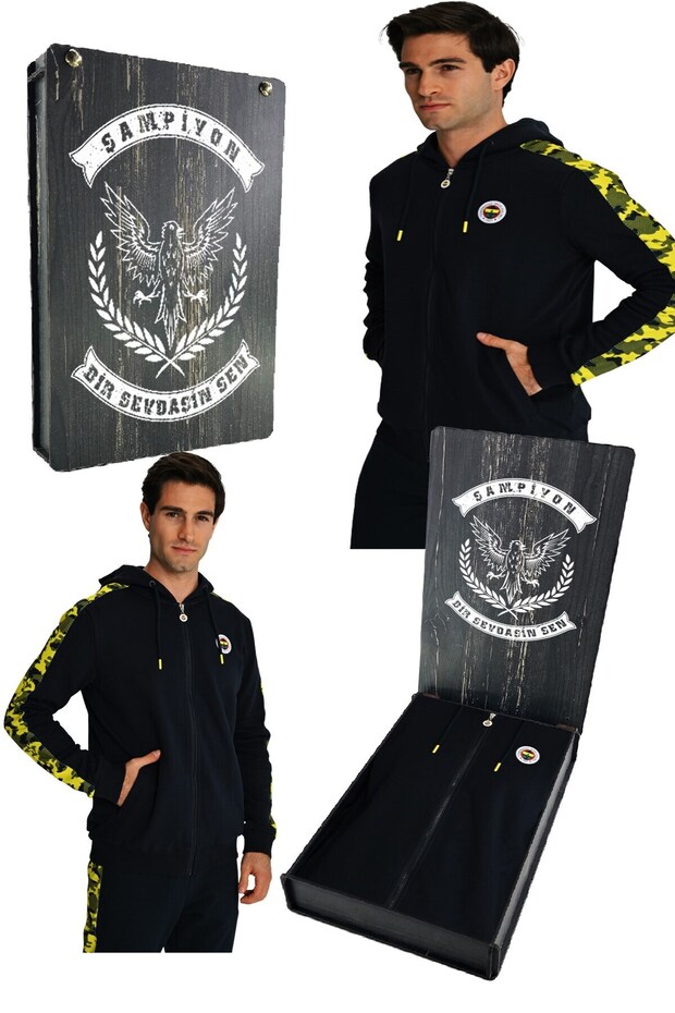 Fenerbahçe Navy Blue Stand Laser Printed Camouflage Detailed Men's Sweatshirt