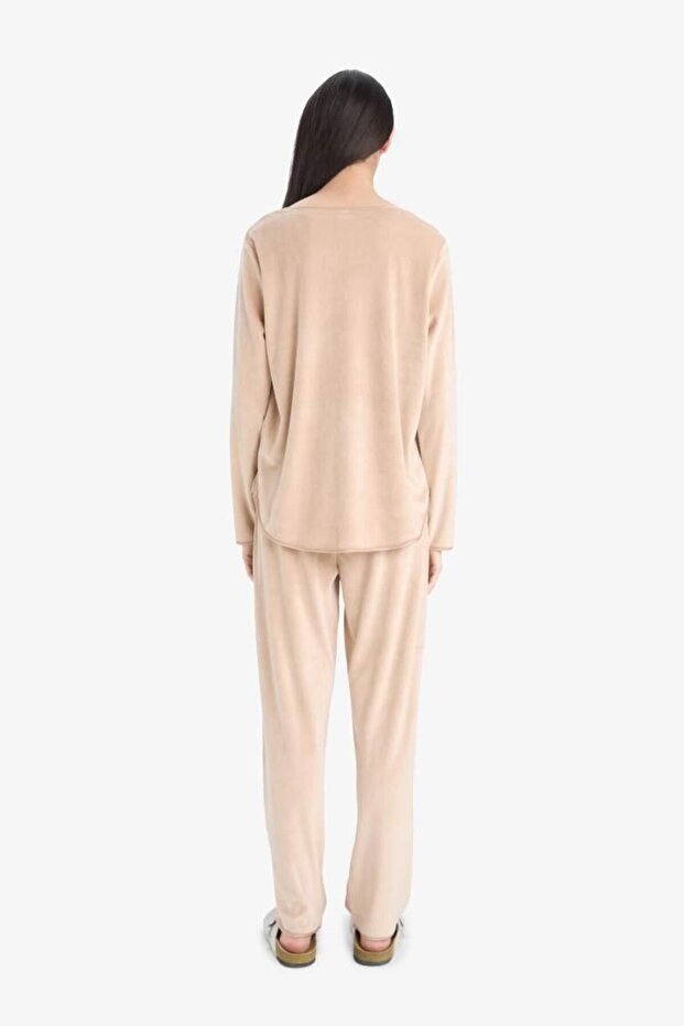 Pijama Takımı Regular Fit Uzun Kollu Velur Üst Uzun Alt-Fall in Love A3356AX25AU - 7