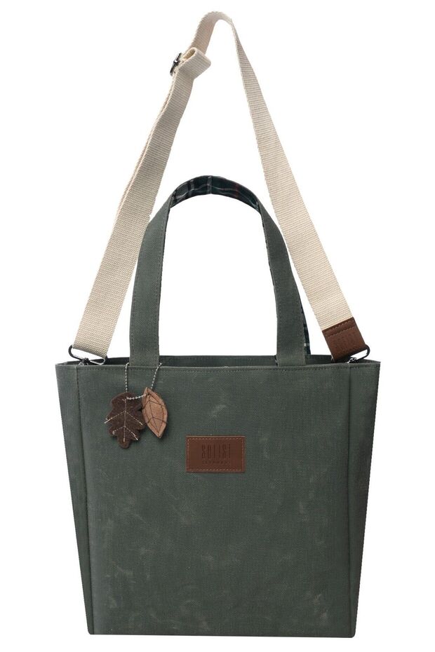 Pine Green Pera Waxed Canvas Tote Bag Waxed Canvas Adjustable Strap Women's Shoulder Bag