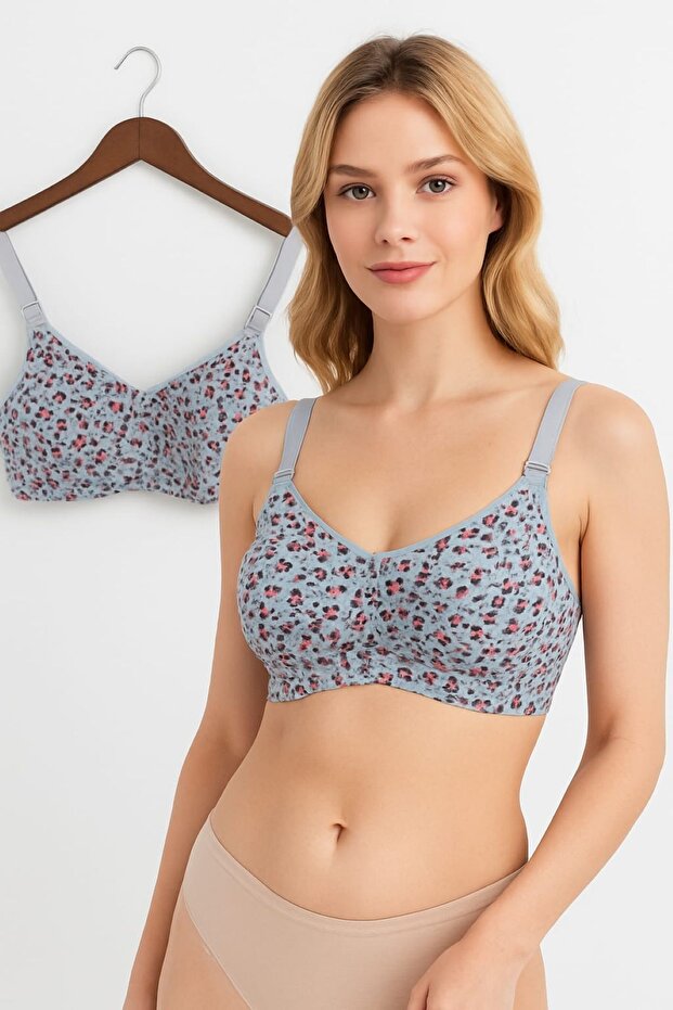 Mixed Patterned Sponge-Free Cotton Combed Cotton Women's Bra