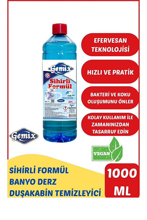 Gemix Sihirli Formül Mavi Su Fayans Derz Duşakabin Temizleyici 1000 ml - 1