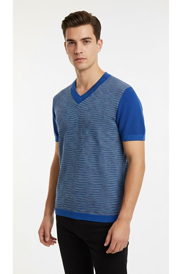 Blue Men's Knit T_Shirt 100% Cotton