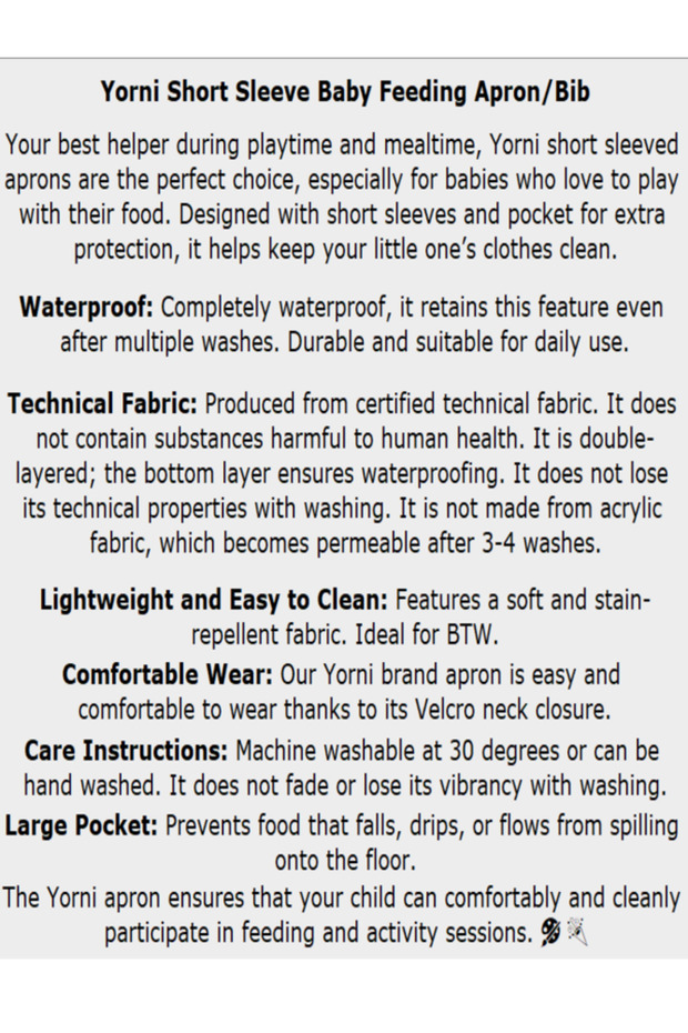 2 Adet, 1-3 Yaş, Zoo, Sıvı Geçirmez, Cırtlı, Makinede Yıkanabilir, Kısa Kollu Bebek Çocuk Önlük - 5