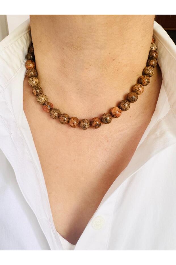 Brown 10 mm Mix Natural Stone Necklace 42 cm