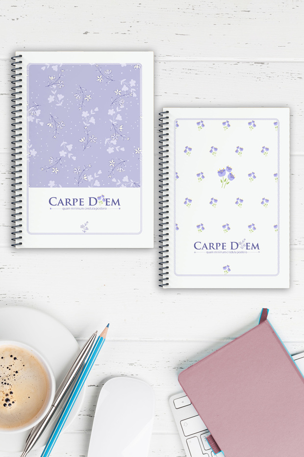 A5 Spiral Notebook Set of 2 Unlined 96 Pages Cardboard Cover Carpe Diem 2026