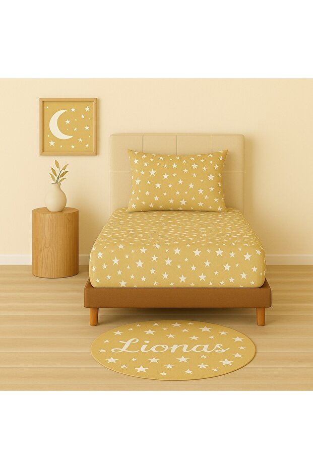 Patterned 120 X 200 cm Medium Size Milky Star Elastic Sheet and Pillowcase