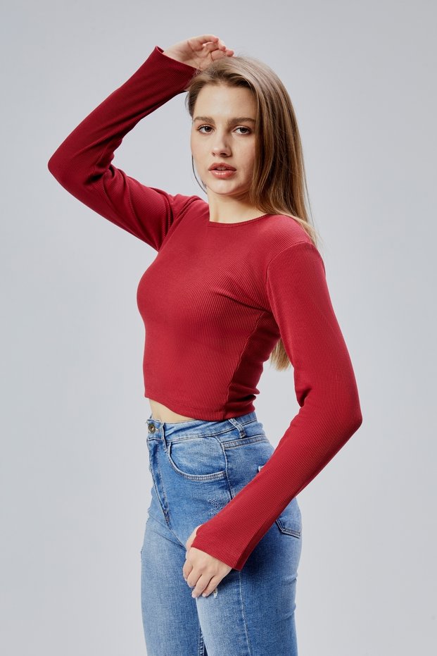 Mooncover Women's Seasonal Bodysuit with Finger Detail - Burgundy