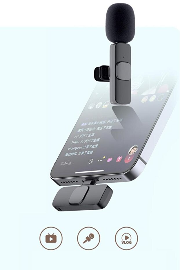 K9 2li Type-C + Lightning dönüştürücülü Kablosuz Yaka Mikrofonu 2li - 6