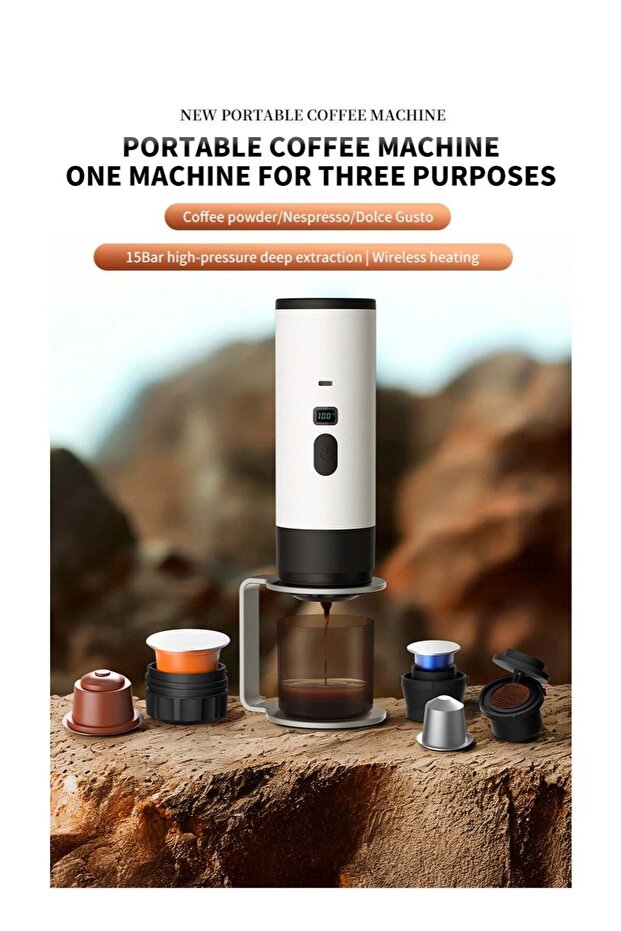 Portable Coffee Maker, 3-in-1 Wireless Espresso Machine, Self-Heating, for Travel, Car, Camping