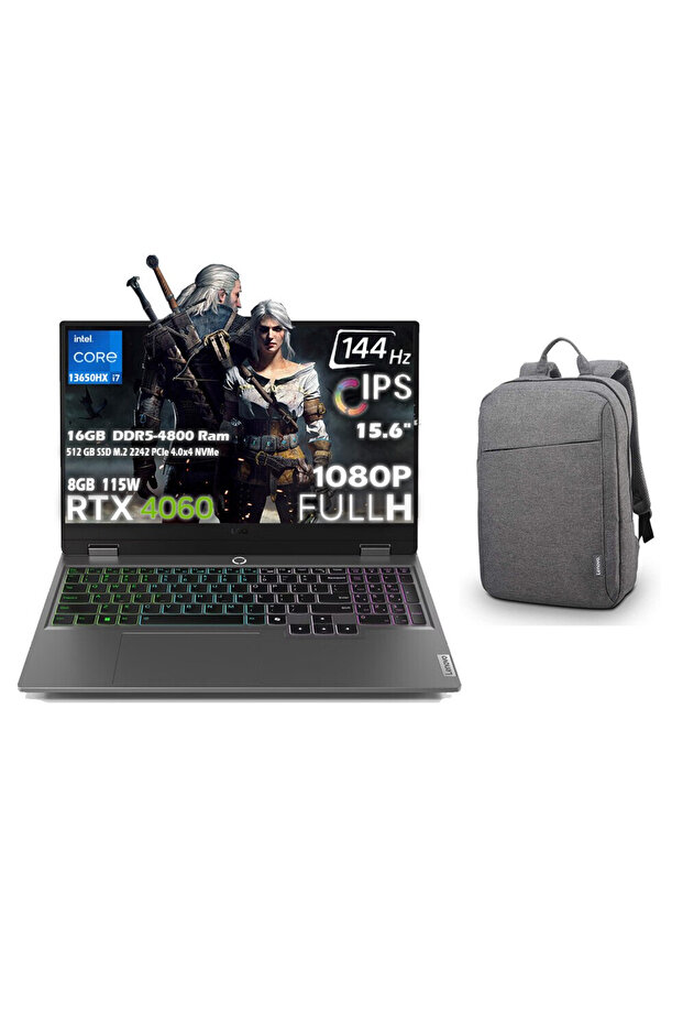 Loq 15ırx9 I7 13650hx 16gb 512gb Ssd Rtx 4060 8gb 115w 15.6" Fhd 144hz Ips Fdos 83DV00WVTRT11 Çanta - 1