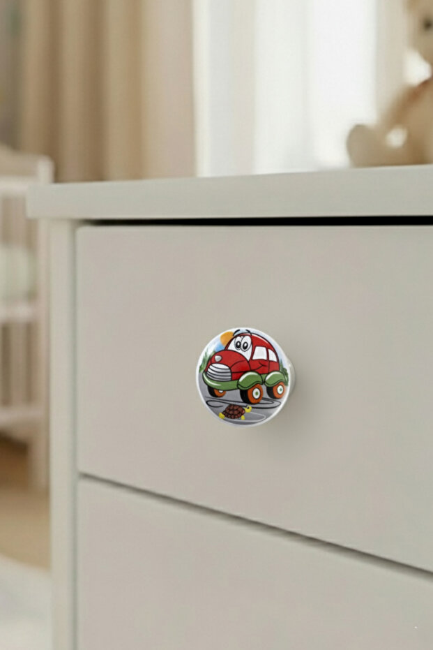 Porcelain Car Children's Room Furniture Handle - Single Button - Cabinet and Drawer Handle