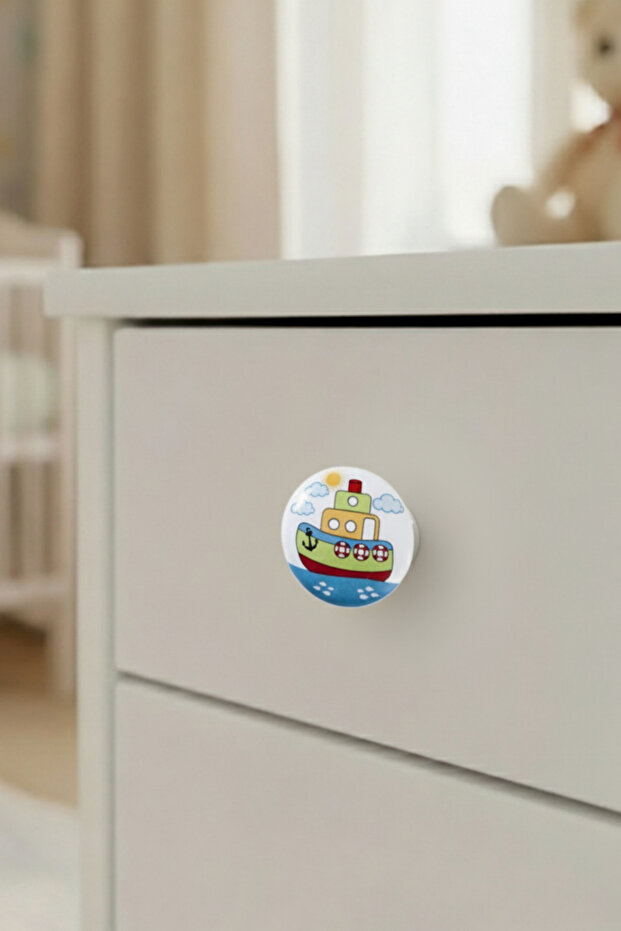 Porcelain Ship Children's Room Furniture Handle - Single Button - Cabinet and Drawer Handle