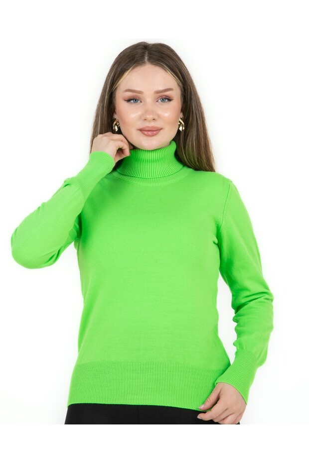 Turtleneck Basic Sweater Green - 1