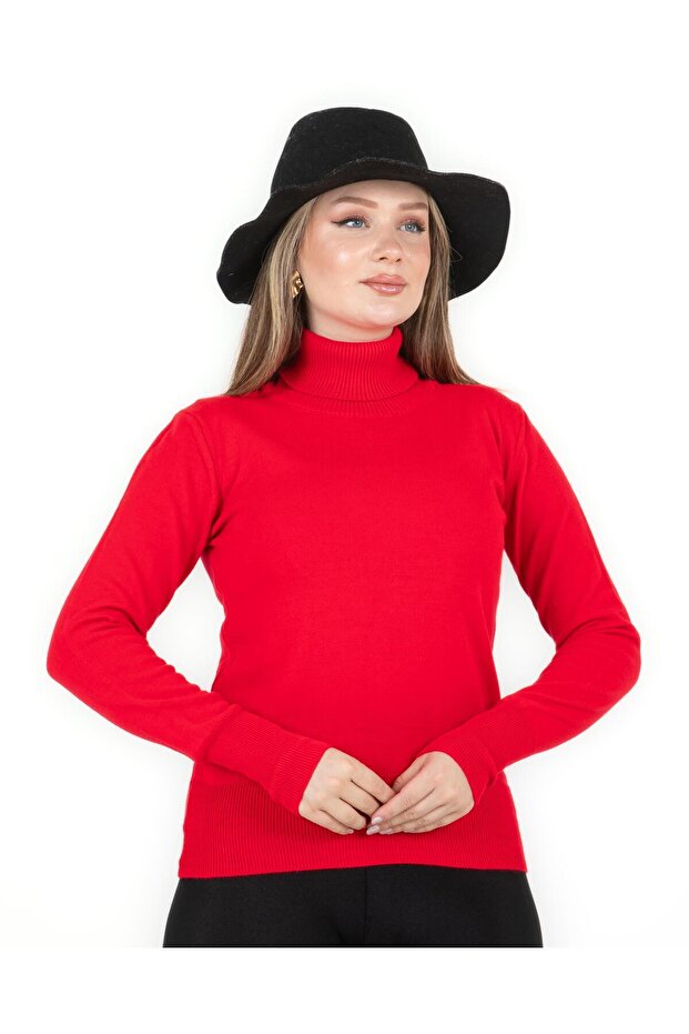 Balıkçı Yaka Basic Kazak Kırmızı - 4