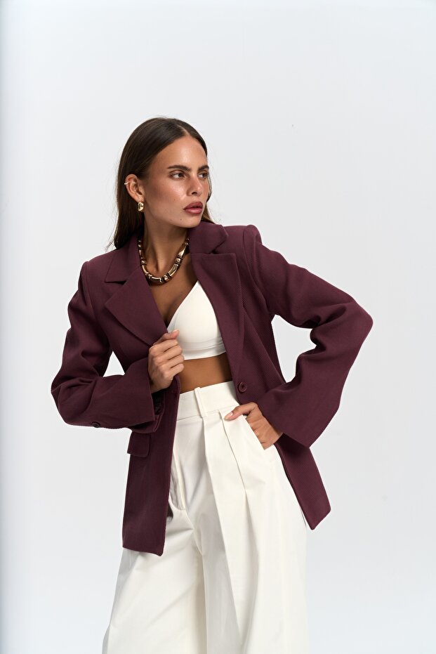Anisah Waist Fitted Burgundy Blazer