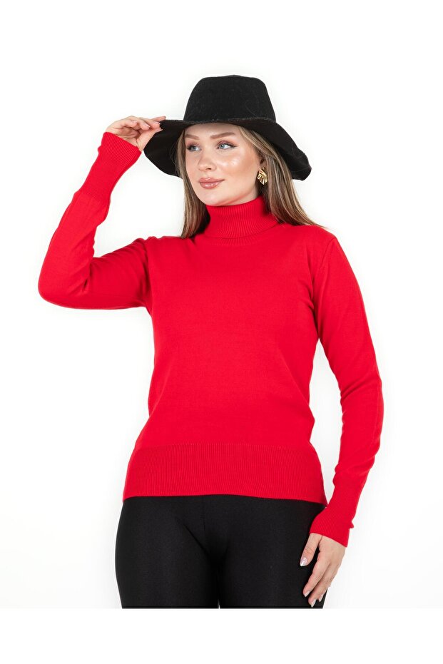 Balıkçı Yaka Basic Kazak Kırmızı - 3