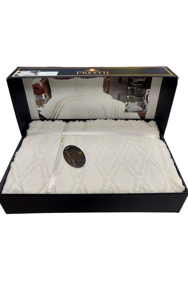 Prestij Puffy Yakut 3 Parça Çift Kişilik Yatak Örtüsü, Pike Örtüsü (250x260)-Krem - 2