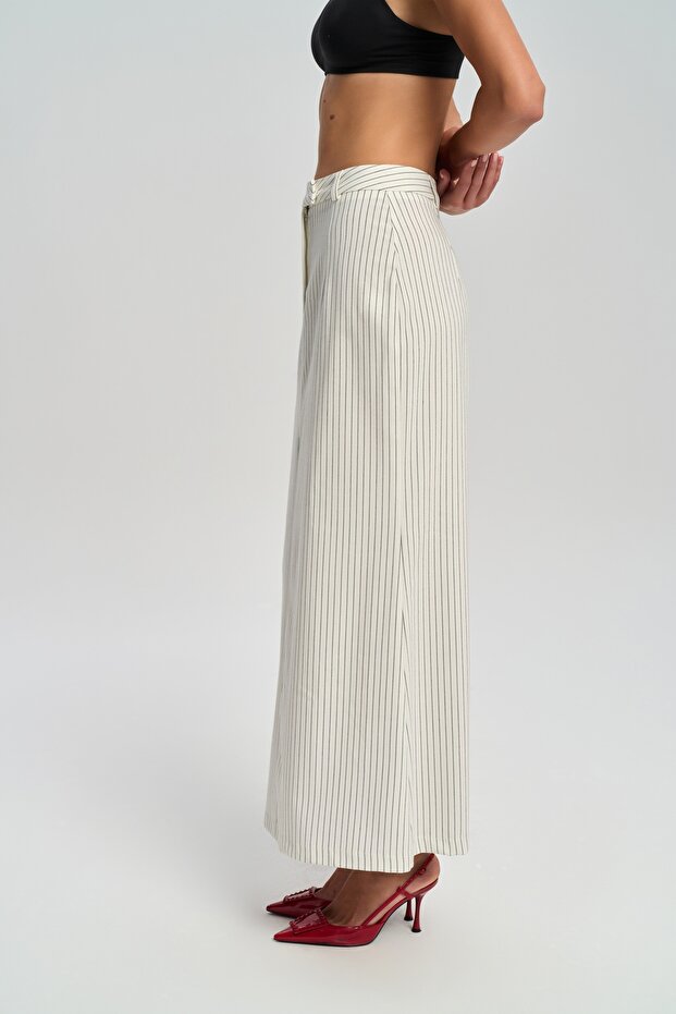 Bruno Çizgili Ekru Etek - 4