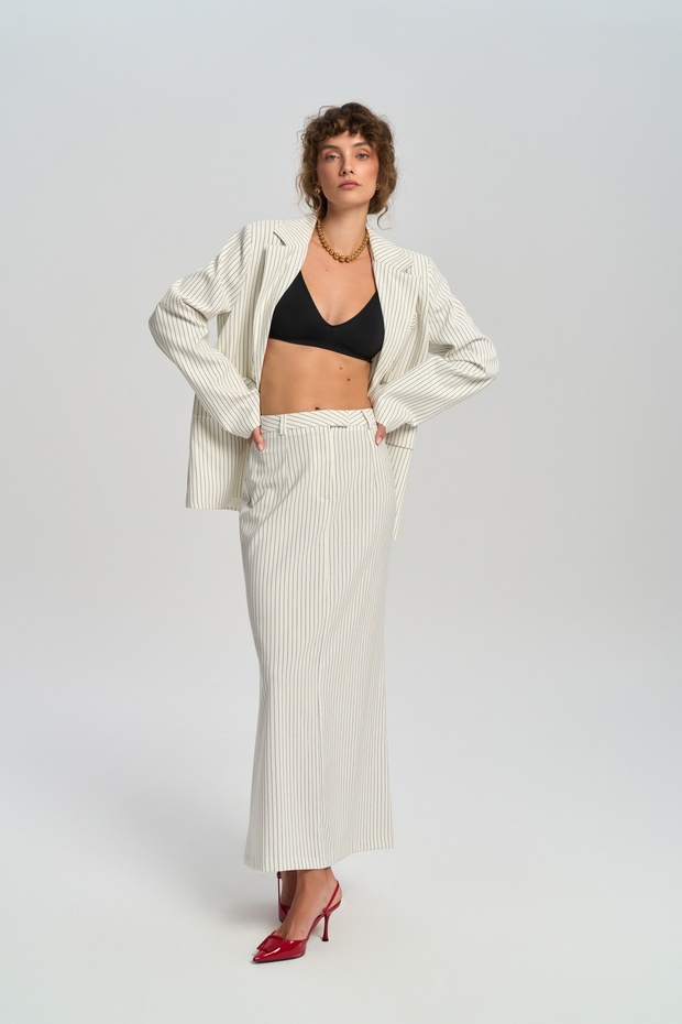 Bruno Çizgili Ekru Etek - 1