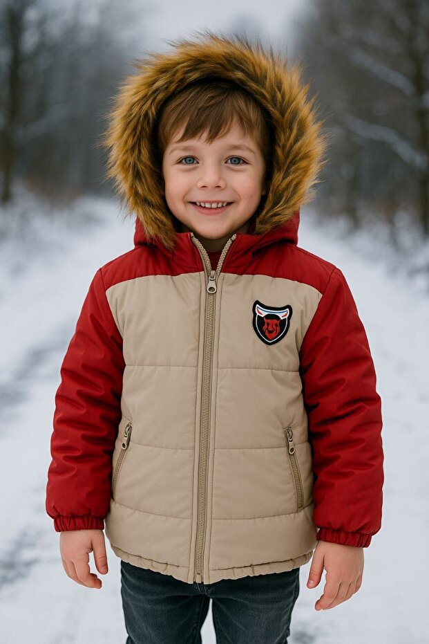 Thick Waterproof Hooded Inflatable Children's Coat with Fur Inside. 1 Year Old /2 Years Old/3 Years Old/4 Years Old