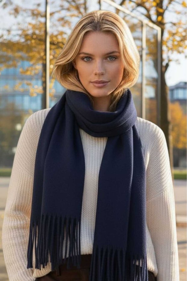 Women's Soft Textured Tasseled Winter Boucle Scarf Shawl