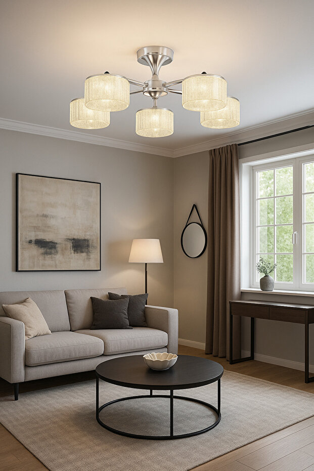 Mercan 5 Li Şeker Camlı Plafonyer Led Avize 3 Renk Işık Modlu (Beyaz / Sarı / Gün Işığı) - 4