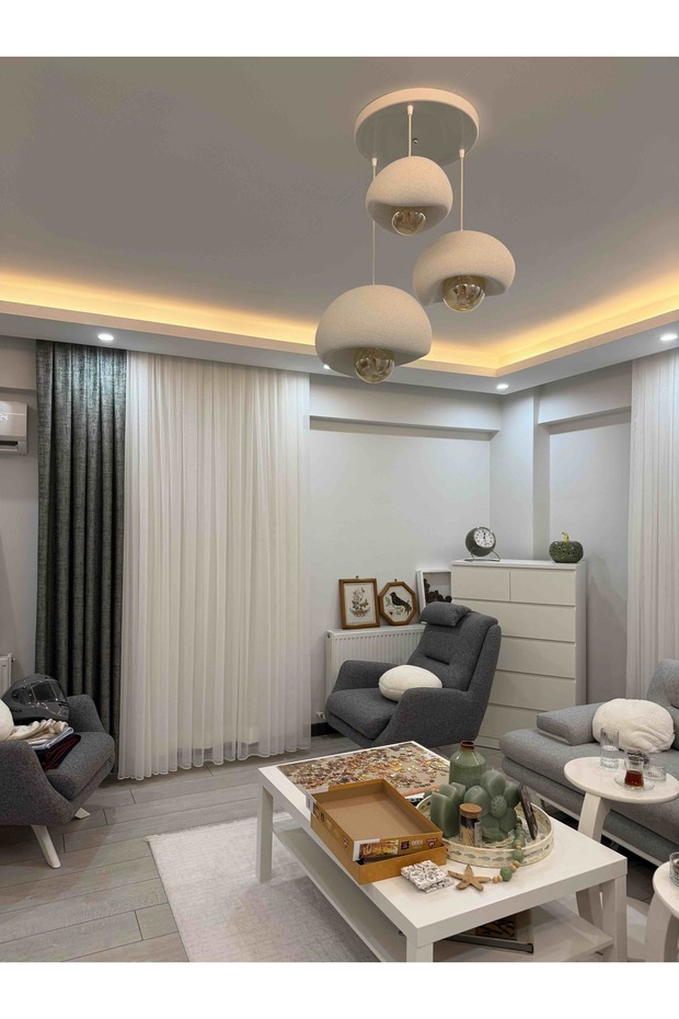 3 Lü Sarkıt Avize Rustik 20-30-40 cm Modern Bohem Beton Görünüm (Rustik Ampul Hediyeli) - 1