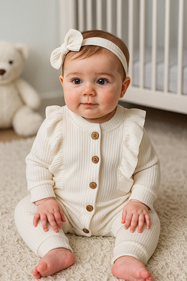 3-6-9 Months Ribbon Accessory Ruffle Baby Romper