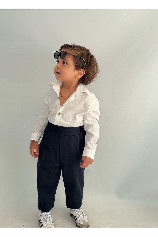 Baby Kids Cream Long Sleeve Pantalon Shirt Suit 1-5 Years Old New5
