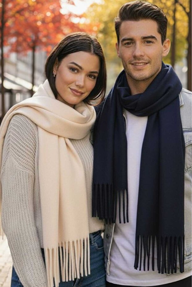 Unisex Soft Textured Tasseled Winter Boucle Scarf Shawl Set of 2