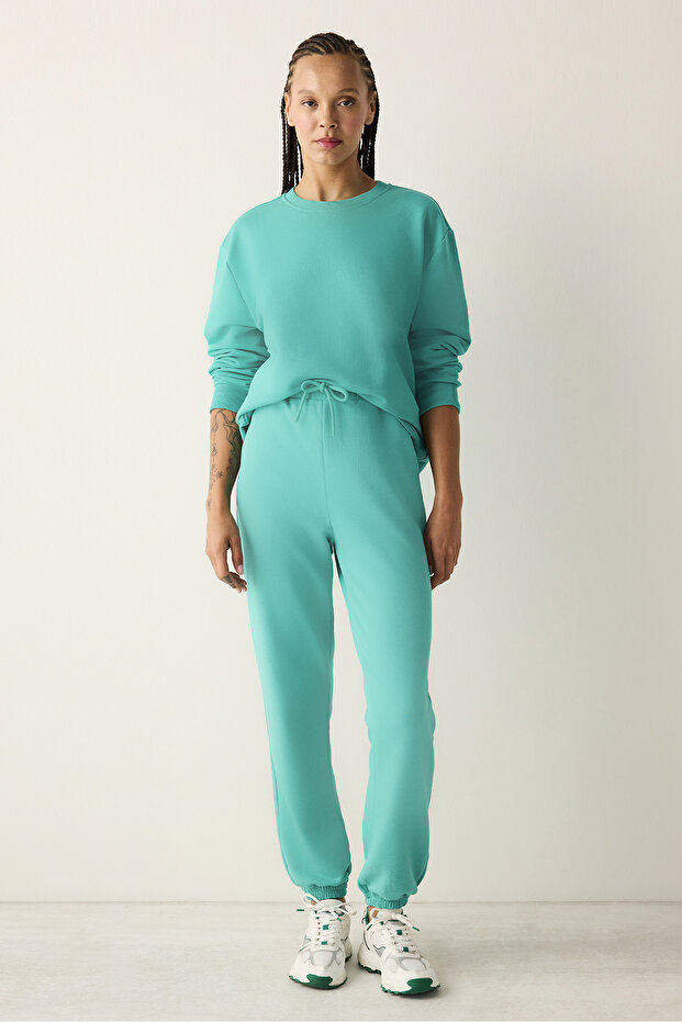 Yeşil Yüksek Bel Basic Eşofman Altı - 3