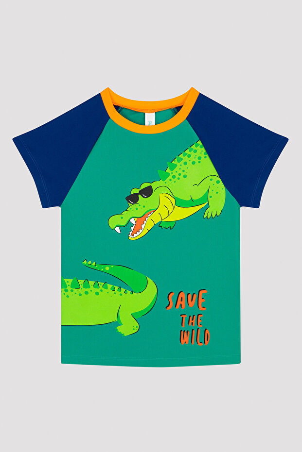 Boys' Crocodile Pattern Uv Top Swimsuit