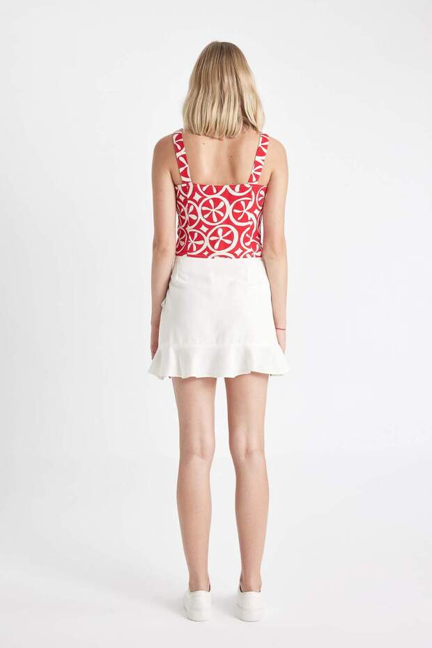 Volanlı Basic Düz Keten Mini Etek C8847AX24SM - 6