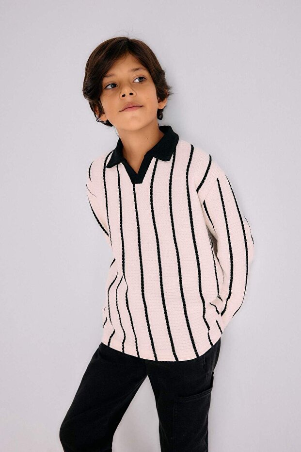Polo Collar Waffle Long Sleeve T-Shirt for Boys G2665A825Au