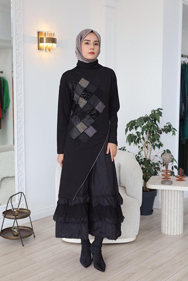 Patchwork Detaylı Elbise 38808 - 6